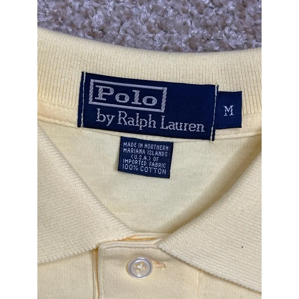 POLO Ralph Lauren Short Sleeve Shirt Men's M Yellow 100% Cotton Navy PONY